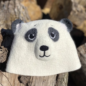 OOAK Animal hat Handcrafted sauna felted hat handmade Felted Wool Sauna accessories Felted animals hat raccoon hat bear hat