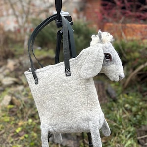 Felt bag Aesthetic tote bag felt bag goat felted bag purses bag gray goat felted animals