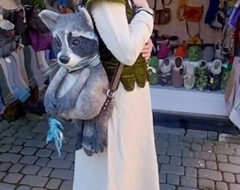 Felt bag Aesthetic tote bag raccoon backpack felt backpack felted animals animal felt backpack raccoon bag