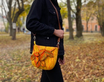 Sac en feutre Sac fourre-tout esthétique Sac à main en bandoulière Sac en feutre Sac orange Sac en feutre Sac à bandoulière Sac à bandoulière