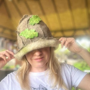 Felt hat Handcrafted sauna felted hat Felt hat Sauna tree hat accessories Felted wool hat costume hat forest hats