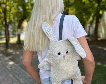 Rabbit bag small bag toy bag felted backpack felted animals felted toys children&#39;s bag felted bunny