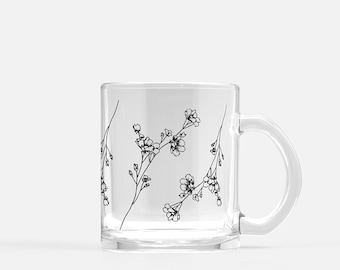 Wildflower Stem Glass Mug – Floral Coffee Mug, Aesthetic Clear Tea Cup, Gift for Coffee Lovers