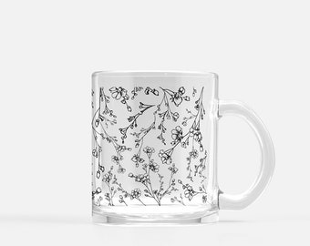Tiny Wildflower Floral Glass Coffee Mug – Clear Tea Cup, Cottagecore Gift