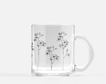 Wildflower Meadow Glass Mug – Floral Coffee Mug, Aesthetic Clear Tea Cup, Gift for Coffee Lovers