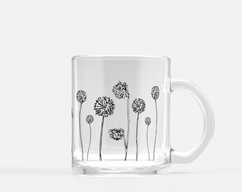 Dandelion Wildflower Glass Mug – Floral Clear Coffee & Tea Cup, Botanical Gift