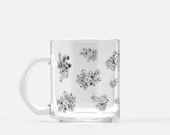 Tiny Bouquet Floral Glass Mug – Clear Coffee & Tea Cup, Botanical Aesthetic Gift