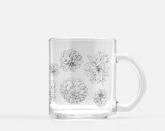 Dahlia Floral Glass Mug – Garden-Inspired Clear Coffee & Tea Cup, Botanical Gift