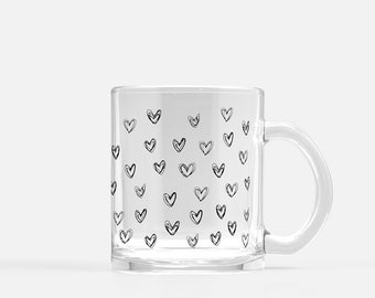 Heart Valentine Glass Mug – Love-Themed Clear Coffee & Tea Cup, Romantic Gift