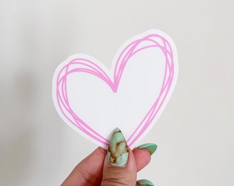 CLEAR Pink Heart Hand Drawn Sticker - Vinyl Sticker Decal