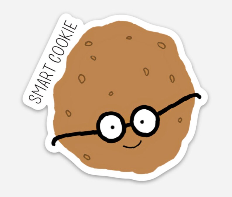 May include: A brown cookie with a smiling face wearing black-rimmed glasses. The text "SMART COOKIE" is written on the left side of the cookie.