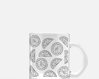 Citrus Glass Mug – Lemon & Orange Clear Coffee Iced Tea Cup, Summer Kitchen Gift
