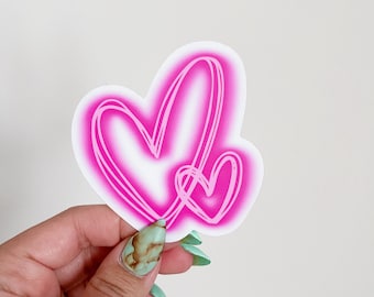 Double Hand Drawn Hearts Hot Pink Sticker - Vinyl Sticker Decal