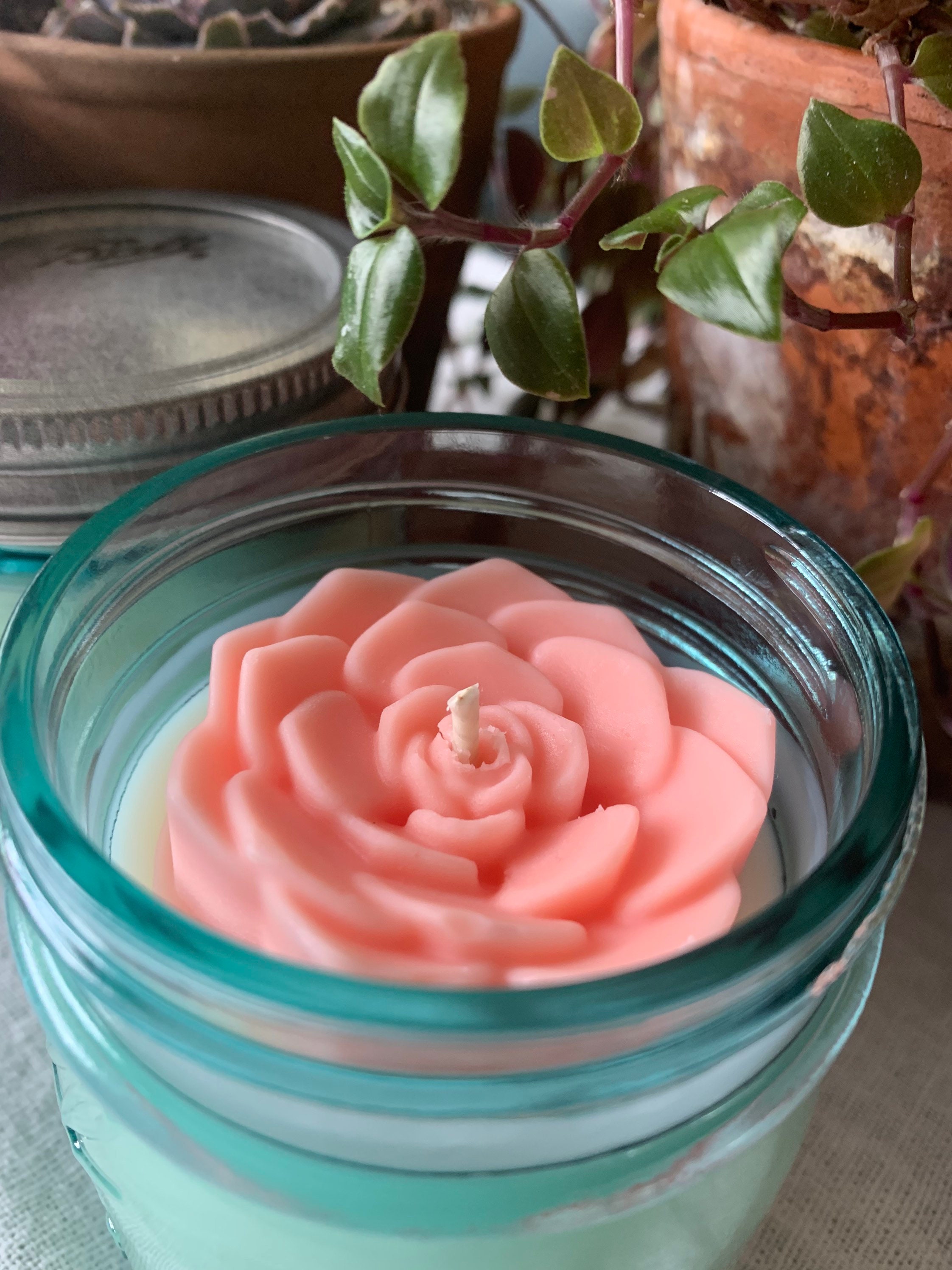 Scented Aqua Mason Jar Candle With Succulent Etsy