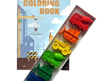 Construction Truck Crayon Set & Mini Coloring Book: Kids Birthday Gift