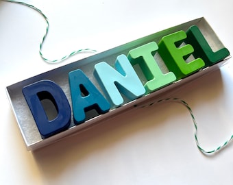 Boy Personalized Name Crayons: Blue & Green Custom Crayon Set