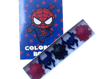Spiderman Inspired Crayon Box + Mini Coloring Book (Spidey Birthday Gift, Superhero Birthday Gift, Spiderman Gift)