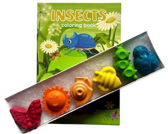 Bug Crayon Set & Mini Coloring Book (Summer Screen-Free Activity, Insect Crayons, Bug Crayons)