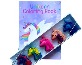 Multicolored Unicorn Crayons & Mini Coloring Book (Birthday Gift, Birthday Present for Kids, Summer Screen-Free Activity, Unicorn Gifts)