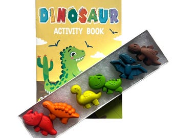 Bold Dinosaur Crayon Box + Mini Coloring Book (Kids Dinosaur Gift Set, Summer Screen-Free Activity, Dinosaur Party, Dinosaur Gift)