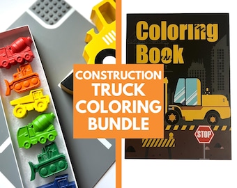Construction Crayon Box + Coloring Book | Birthday Gifts for Kids | Construction Truck Toy | Easter Basket Stuffers | Black Owned Shop