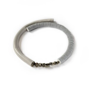 White Leather Choker With Pyrite Crystals C012