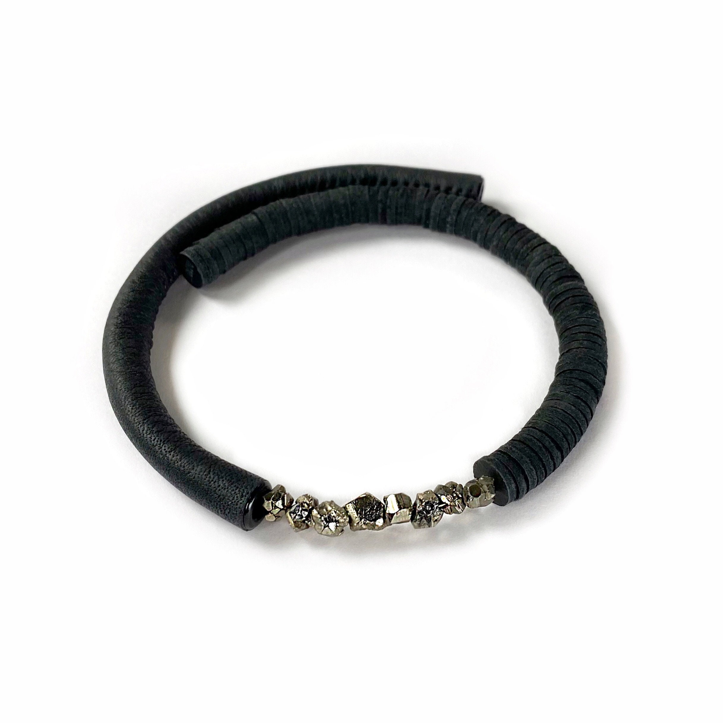 Black Leather Choker With Pyrite Crystals C012 - Etsy