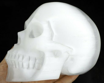 Beautyfull high quality 5.1&quot; SELENITE Hand Carved Crystal Skull, Realistic, Crystal Healing