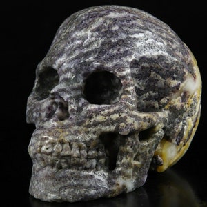 5.0&quot; sphalerite with purple fluorite and geode Carved Crystal Skull, Realistic, Crystal Healing metaphysical healing, skull art