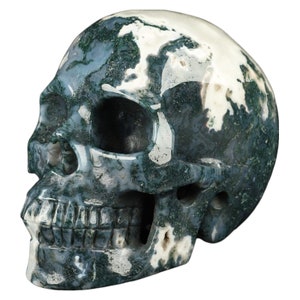 Green moss agate with Geode Crystal skull 5.0&quot;, Carved Crystal Skull, Realistic, Crystal Healing, Metaphysical healing,