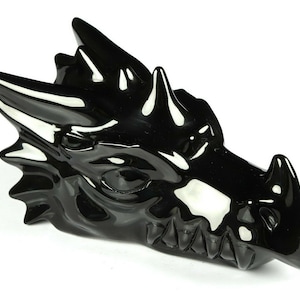 Hand carved 6.1" BLACK OBSIDIAN Carved Crystal Dragon Skull