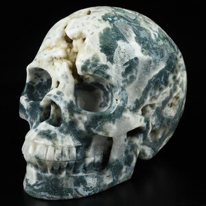 GREEN MOSS AGATE with Geode Crystal skull 5.0&quot;, Carved Crystal Skull, Realistic, Crystal Healing, Metaphysical healing, Skull collection