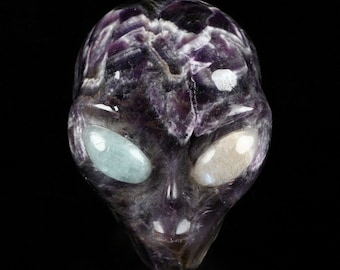 4.0" DREAM CHEVRON AMETHYST Star Being Female Alien Skull with Labradorite and fluorite Eyes