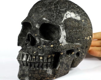 BROWN SNOWFLAKE Carved Crystal Skull, Realistic, Crystal Healing, metaphysical healing, Crystal gift, Crystal deocrative, Home decor