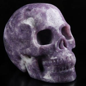 5.0&quot; High Quality LEPIDOLITE Carved Crystal Skull, Realistic, Crystal Healing