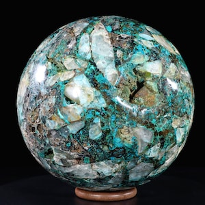 SUPER RARE Large Quantum Quattro Smokey quartz chrysocolla malachite, shattucktite dioptase Sphere Orb from Peru 20 cm diameter 18 kilo