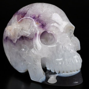 5.0&quot; AMETHYST & AGATE GEODE Carved Crystal Skull, Crystal Healing