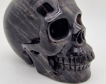 LIFESIZED 6.8&quot;BLACK QUARTZ Carved Crystal Skull, Realistic, Crystal Healing