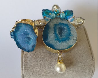 Victorian Blue Agate Brooch - Etsy