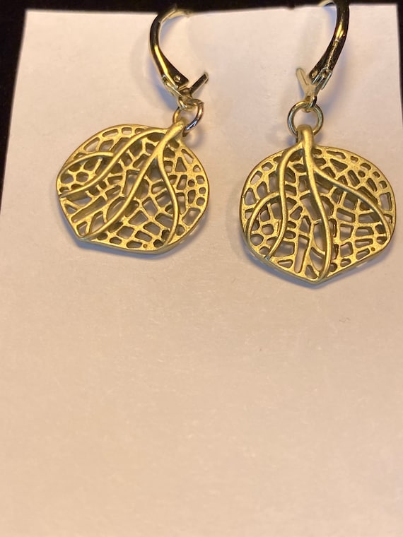 Gold Leaf Skeleton Tree of Life Earrings