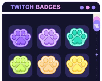 Paw Twitch Collection / Bit Badges / Emote / Cute sub badges / Kawaii / Streamer / Pastel / youtube Badges