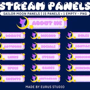 16x Twitch Sailor Moon Panels / Badges / Kawaii / Streamer / Sparkle / Aesthetic / Pastel