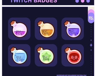 Potions Twitch Badges Collection / Bit Badges / Emote / Cute sub badges / Kawaii / Streamer / Pastel / youtube Badges