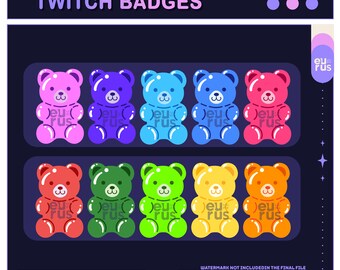 Gummy bear Twitch Badges Collection / Bit Badges / Emote / Cute sub badges / Kawaii / Streamer / Pastel / youtube Badges