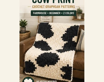 Cow Print Crochet Graphgan Pattern, Farmhouse Blanket Chart, Beginner Chunky Knit PDF