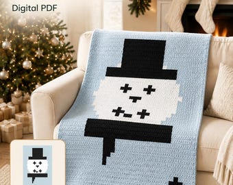 Snowman Face Crochet Blanket Pattern, Christmas C2C Graphgan Chart, Beginner PDF