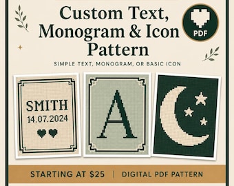 Custom Text Crochet Blanket Pattern, Monogram Graphgan Chart, Personalized Icon PDF