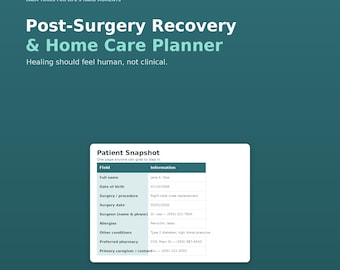 Post-Surgery Recovery Planner, Wound Care Log, Medication Schedule (Digital Download)