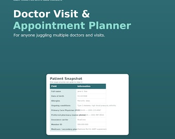 Doctor Visit Planner, Medication Tracker, Care Team Organizer (Google Sheets + Printable)