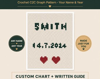 Personalized Wedding Crochet Pattern, Custom Name & Year C2C Graphgan PDF, Anniversary Gift